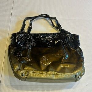 Prada authentic patent black and gold hobo bag with straps and inside pockets